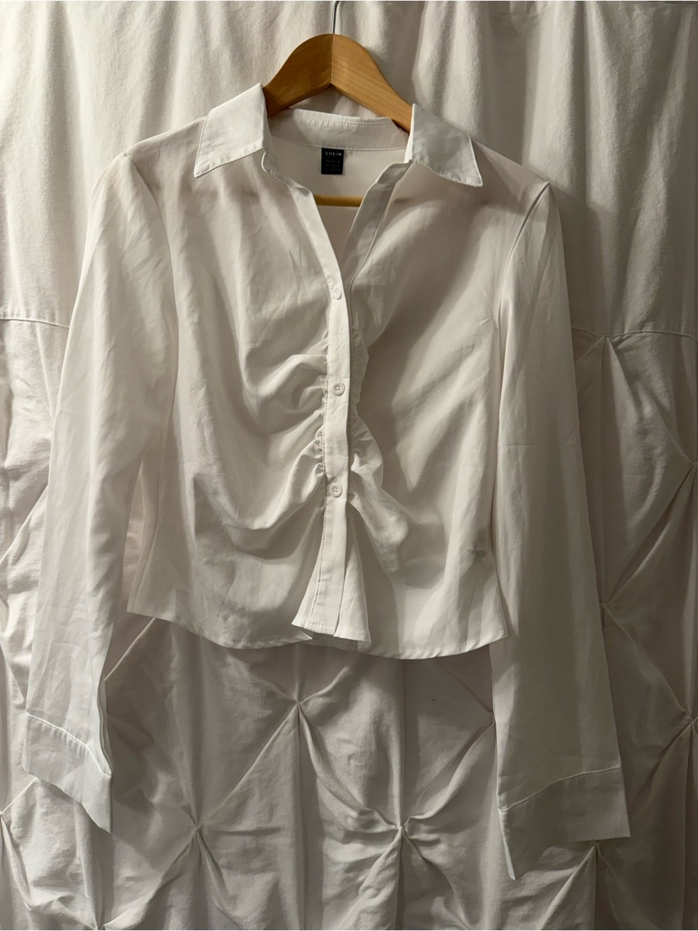 SHEIN White Ruched Front Button-Down Shirt, Size 6